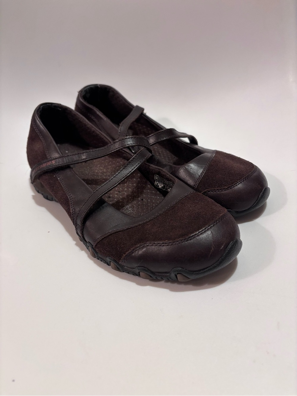 Brown Suede Skechers Mary Jane Ballet Flats